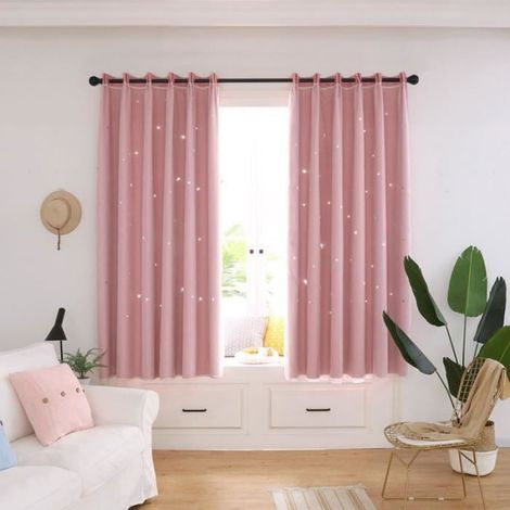 Rideau Fenêtre Creux dehors Étoile Style Voile Tulle Pur Panneaux Chambre Décor (Rose) (1/4)