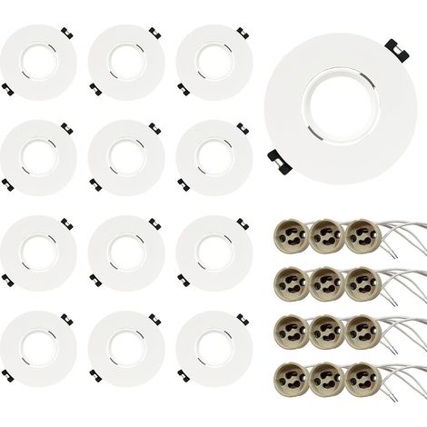 Lot de 12 spots  encastrables - Culot GU10 - Blanc - Rond - Pour ampoules LED MR16 - Orientables à 35° - Ø75 x 85 mm - Diamètre du trou : 85 mm