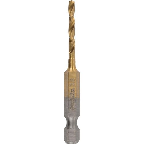Makita Broca para Metal HSS-TIN B-50887, herramienta profesional para perforaciones precisas, recubrimiento de nitruro de titanio, vástago hexagonal, alta resistencia, color metálico.