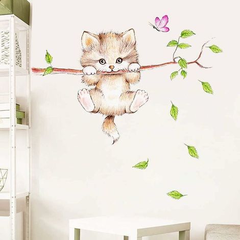stickers muraux enfants CHAT MIGNONI autocollants animaux forêt Arbre branche fls I sticker mural pour chambre d'enfant bébé(3060CM) (1/5)