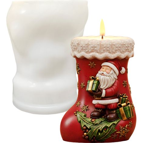 Moule en silicone pour bougie de Noël, démoulage facile et réutilisable, motif chaussette de Noël, moule à bougie 3D pour enfants (1/5)