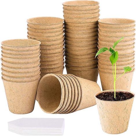 100 Pices Pots- 8cm De Semis En Fibre Biodgradable Godet Avec 40 Tiquettes Vgtales Culture Semis Rond Pot De Fleur Pour Jardins Potagers Serres