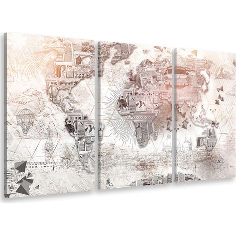 Tableau triptyque esprit collage en Papier carte du monde - 90x60 cm (1/4)