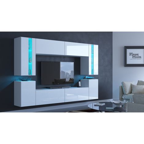 Ensemble meuble TV CONCEPT 24-24-HG-W-2-1B blanc brillant 256 cm (1/2)