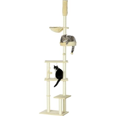 Indoor Cat Tree Tower with 6-Tiers, Scratching Post, Platforms, Hammock, Adjustable Height 230-250cm, Beige Climbing Center (1/5)