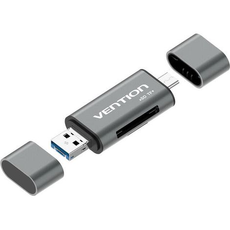 Vention CCHH0 Lector de tarjetas USB 3.0 5000 Mbit/s Multi-Interfaz, Gris Aluminio (1/4)