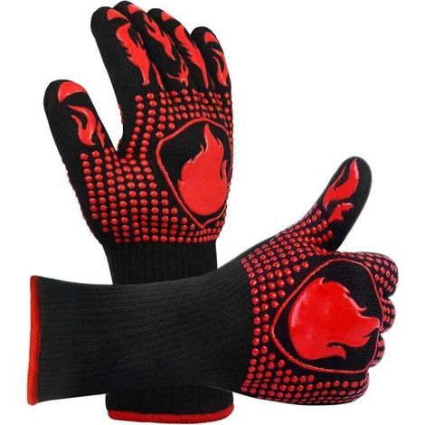 Gants de barbecue résistants à la chaleur jusqu'à 800 °C, universels, antidérapants et résistants à la chaleur, pour barbecue, grill, four, cuisine et cheminée [1 paire] - (1/4)