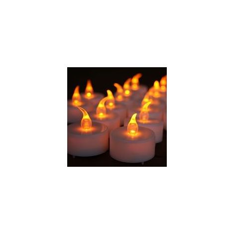 Lot de 24 bougies à Led jaune effet flamme – Alimentation piles CR2032 fournies – Durée d'utilisation jusqu'à 60 heures – Sûres et sans fumée (1/5)