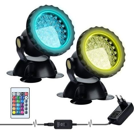 Lumière LED Submersible,RGB Projecteur Aquarium,sous-Marine Eclairage Submersible pour Poisson, LED étanche IP68 Lampe Angle Réglable Lumière avec Télécommande pour Jardin Pond Piscine Fontaine (2 Pac (1/5)