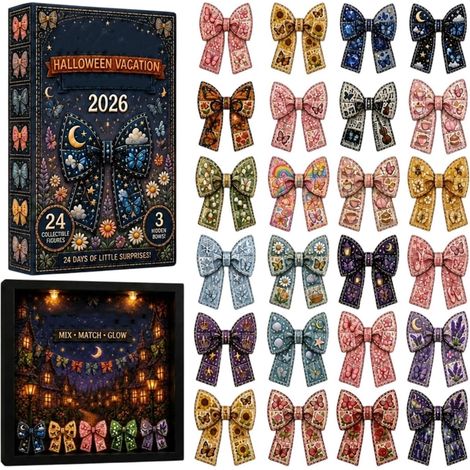 Calendrier d'Halloween 2026 avec petit nœud, décorations d'arbre à nœud, décorations lumineuses de couronne de vacances en acrylique 2D pour la célébration de la fête d'Halloween (1/5)