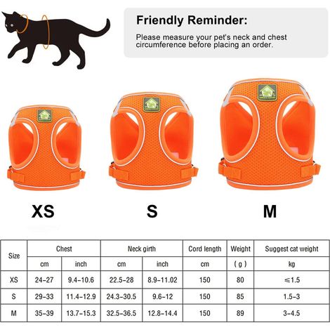 Harnais pour chat anti-évasion avec laisse et collier réfléchissants, ensemble de promenade confortable en maille respirante pour chaton et petit chien (1/5)