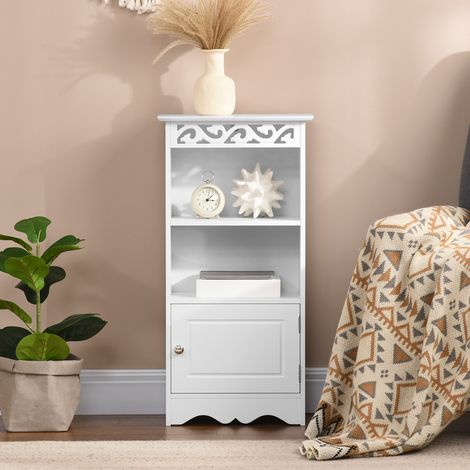 Armoire de rangement blanche 40x23x80 cm en MDF, meuble de salle de bain à 2 étagères avec porte, placard de sol blanc. (1/5)