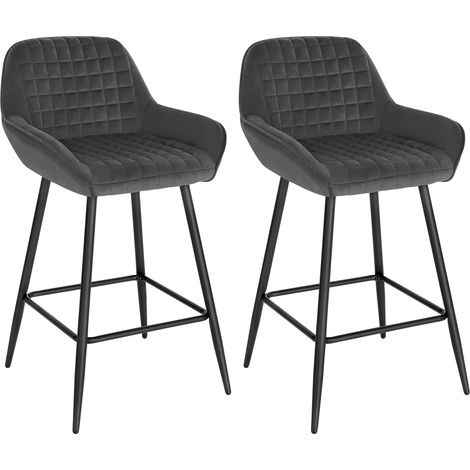 WOLTU 2x Taburete de Bar con Respaldo Paquete Marco de Metal Muebles Cocina Asiento de Terciopelo Taburete Alto Cocina Sillas Altas Bar Cocina Gris Oscuro (1/5)