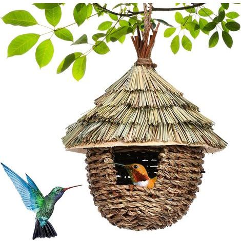 Nid Oiseau, Maison Oiseaux Exterieur Paille Tissée À La Main Suspendue Maison des Oiseaux Nid Birdhouse Accueil Jardin, Nid Oiseau Artificiel pour Mandarin Cage Naturel Arbre du Jardin,1519cm (1/5)