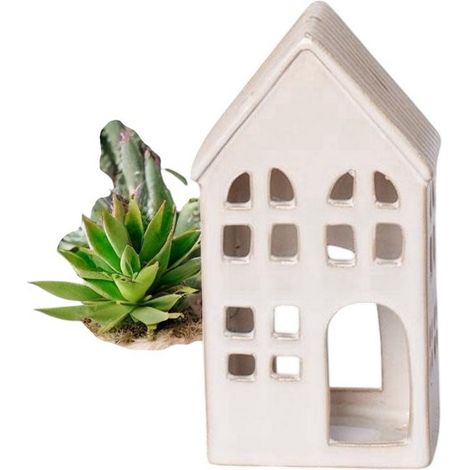 House Tealight Holder - Ceramic - L9 x W6 x H17 cm - Cream