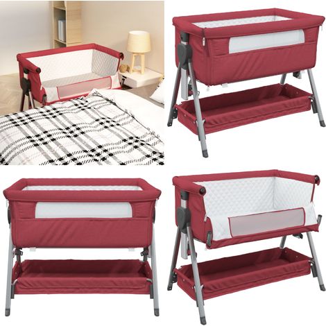 Lit pour bébé avec matelas Rouge Tissu de lin - Lit Bébé - Lit Enfant - Berceau - Lit Convertible - Lit À Barre Fixe - Home & Living (1/5)