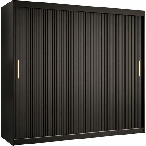 Armoire Hartford 400, Noir, 200x200x62cm, Portes d'armoire: Coulissantes, Nombre d'étagères: 9