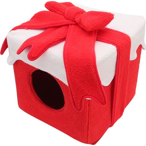 Weihnachtliches Katzenbett im Box-Stil, weich, bequem, fusselfrei, leuchtende Farben, Weihnachts-Katzenzelt für Katzen, rot (1/5)