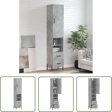 The Living Store Buffet haut Gris béton 34,5x34x180 cm Bois d'ingénierie - Buffet Design Moderne - Meuble De Rangement Gris - Armoire Élégante - Buffet Haut - Mobilier Salon (1/5)