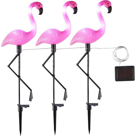 Lampes solaires d'extérieur - Lot de 3 lampes flamant rose - 220 x 525 mm - Décorations pour terrasse, allée, patio-AquaForge