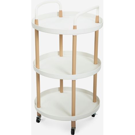 Carrello portavivande rotondo 3 ripiani design nordico ruote Biky Plus - Bianco