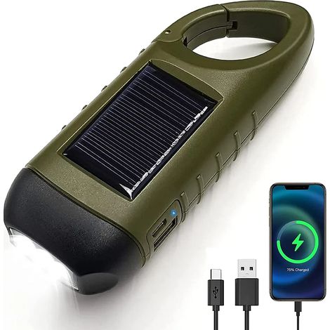 Handkurbel-Solartaschenlampe mit LED-Technologie, Powerbank und Dynamo, Überlebenstaschenlampe, Kurbeltaschenlampe für Outdoor-Aktivitäten/Notfälle