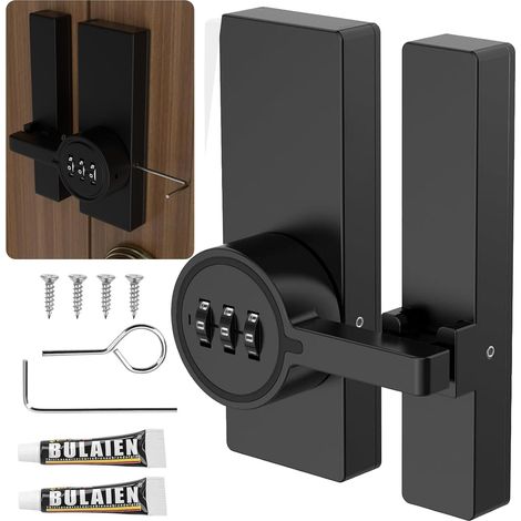 Verrou Porte Coulissante,Verrou de Porte Combinaison à 3 Chiffres,loquet porte Avec de la colle et des vis,Verrou Portail à Bascule Boulon pour Porte, Fenêtre, Placard et Jardin,Blanc (1/5)