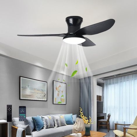 Plafonnier ventilateur moderne avec éclairage intelligent à intensité variable et télécommande, lumière LED, 6 vitesses, 3 pales (Noir, 100 cm) (1/5)