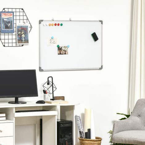 Lavagna bianca, lavagna magnetica, lavagna per appunti, accessori inclusi: 4 pennarelli, 1 gomma, 10 magneti, bianco + argento