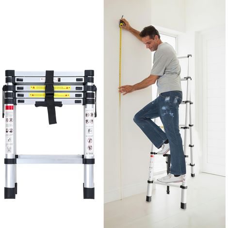 SWANEW Echelle Télescopique 1.4m+1.7m jusqu'à 150 kg Escabeau stable en aluminium Multi-Fonction (1/5)