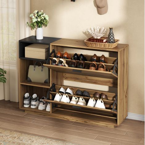 Meuble chaussures 120 x 32 x 84,5 cm en MDF, 3 niches ouvertes, 2 abattants OKMYHOME (1/5)