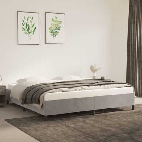 Cadre De Lit Moderne: King Size - Lit Double - Gris clair 200x200 cm Velours Chic-241147 (1/5)