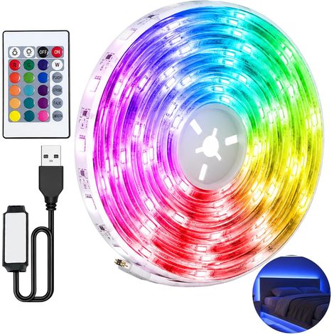 Bande LED USB de 5 m pour téléviseur, bande LED RGB avec télécommande infrarouge 24 touches, kit de rétroéclairage pour chambre et décoration intérieure (1/5)
