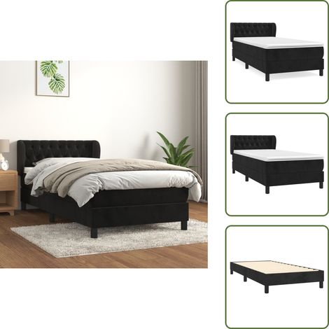 Sommier à lattes de lit avec matelas Noir 100x200 cm Velours - Lit Double - Lit Capitonné - Lit Velours - Literie - Chambre À Coucher (1/5)
