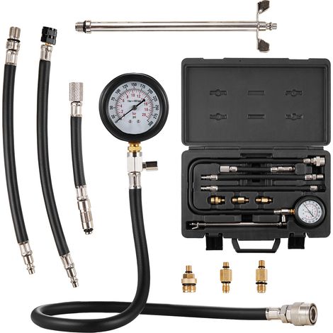 Mophorn Kit adattatore per tester di compressione da 9 pezzi, test di perdita del cilindro del motore automobilistico, manometro a doppia scala 0-300 psi, tubi flessibili lunghi con custodia