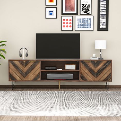 Mueble TV con 2 puertas, 2 nichos, 155 x 38 x 48 cm, color madera HAVRYA (1/5)