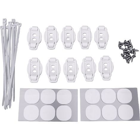 Lot de 10 clips de gestion de câbles blancs réglables, auto-adhésifs, avec attaches et vis pour le rangement des câbles USB à la maison et au bureau. (1/5)