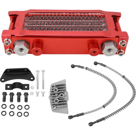 4-reihiger Aluminium-Motorradölkühler-Satz, hohe Effizienz, kompatibel mit Monkey-Motorrädern von 50 cm³ bis 110 cm³ (rot). (1/5)