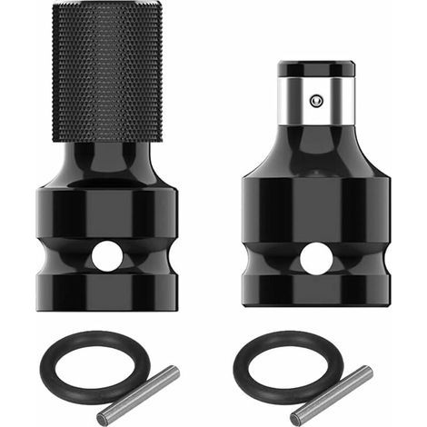 2-Piece 1/2" Square to 1/4" Hex Socket Adapters, Quick-Release Chuck Converter for Screwdriver Bit Holder and Impact Ratchet Wrench - Steel (1/5)