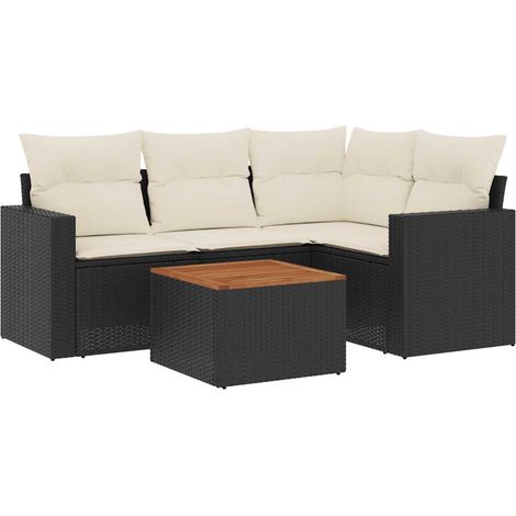 Set de muebles de jardín 5 pzas y cojines ratán sintético negro vidaXL (1/5)