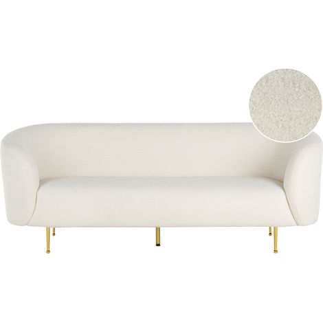 Sofá 3 plazas de poliéster blanco dorado bouclé suave patas retro glamour Loen