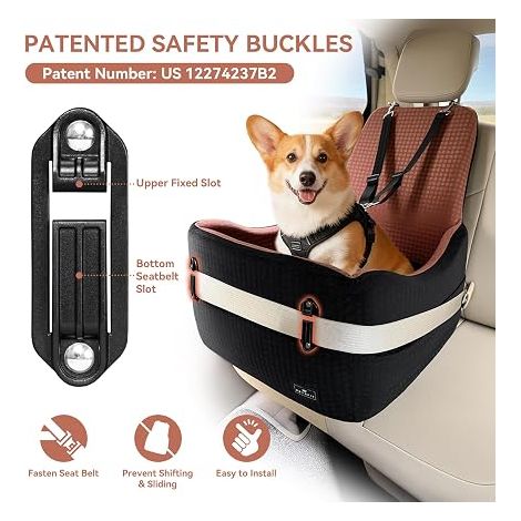 Siège Auto pour Chien pour Chiens Coussin Mémoire de Forme Housse Lavable Coussin Double Face Noir Marron (1/3)