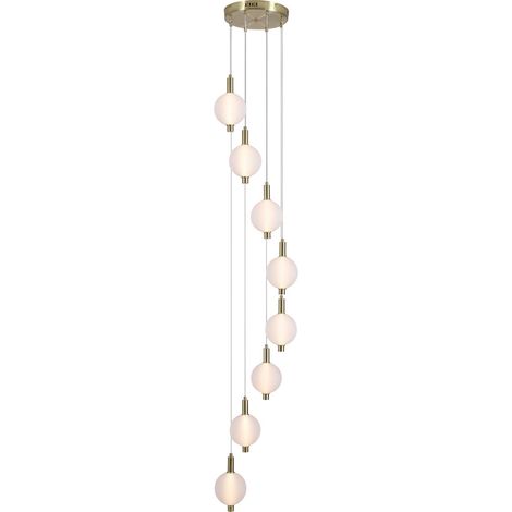 Searchlight Luminique Suspension LED intégrée à 8 lampes, laiton satiné, verre, 34 W, 3000 K (1/5)