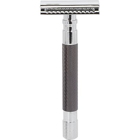 Rasoir manuel homme vintage texture diamant, double tranchant sécurité en alliage noir, rasoir classique barbe. (1/5)