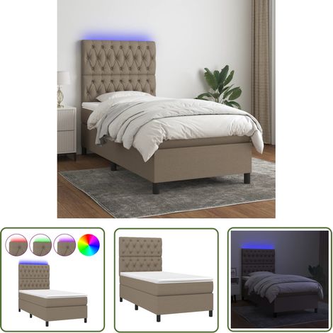 The Living Store Sommier à lattes de lit et matelas et LED Taupe 80x200cm Tissu - Sommier Tapissier - Lit Avec Led - Lit Design - Lit Taupe - Matelas À Ressorts Ensachés (1/5)
