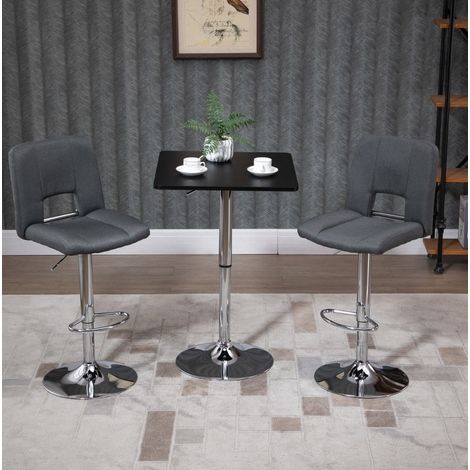 Table de bar 60/60/69-93 cm noire en bois et métal avec plateau rotatif (1/5)