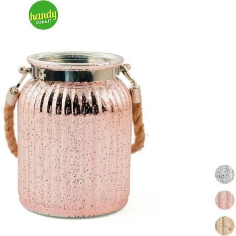 Porta Candela H&H in vetro con manico in corda colori assortiti