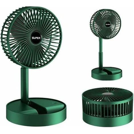 Ventilateur portable pliable, rechargeable sur pied USB, 3 vitesses, ventilateur à piles , l'extérieur et le bureau, 17 cm Vert (1/4)