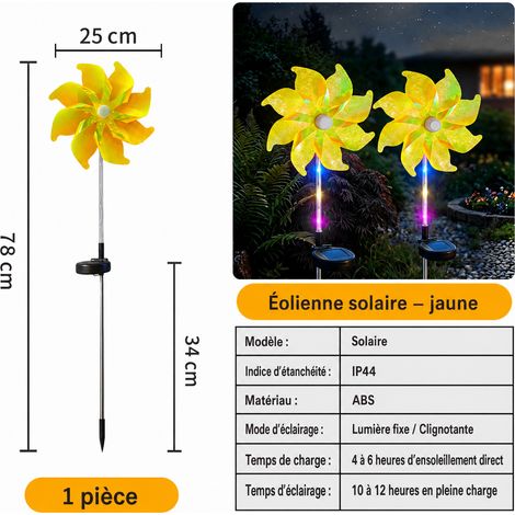 Lampe solaire moulin à vent sur piquet jardin jaune d'œuf dépoli 1 pièce jaune réf 0812 45,5 × 10 × 13 cm 120 g – Livraison gratuite