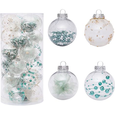 Lot de 24 Boules de Noël transparentes 6 cm Vert menthe Décoration sapin Fête Mariage (1/5)